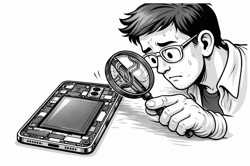 Внутрішня будова смартфона з батареєю, шлейфами та модулями камери