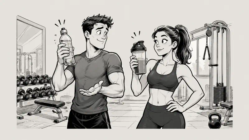 Пара спортсменів порівнює BCAA і воду